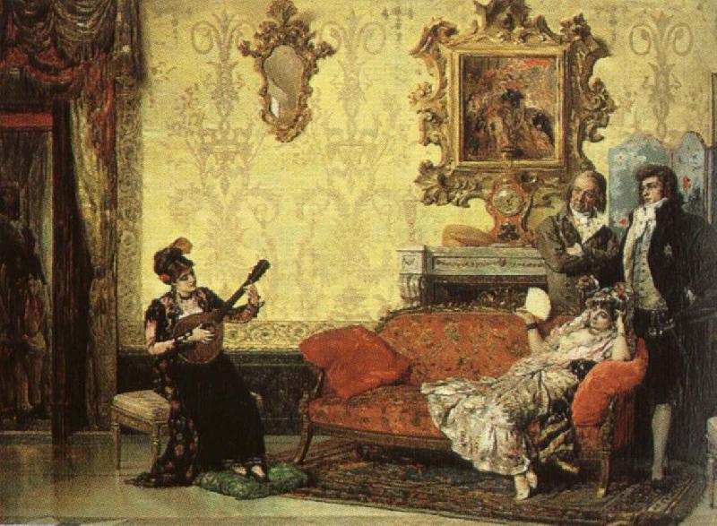 Jacob Maentel Women take part in the Spanish guitar her a small audience at home. France oil painting art